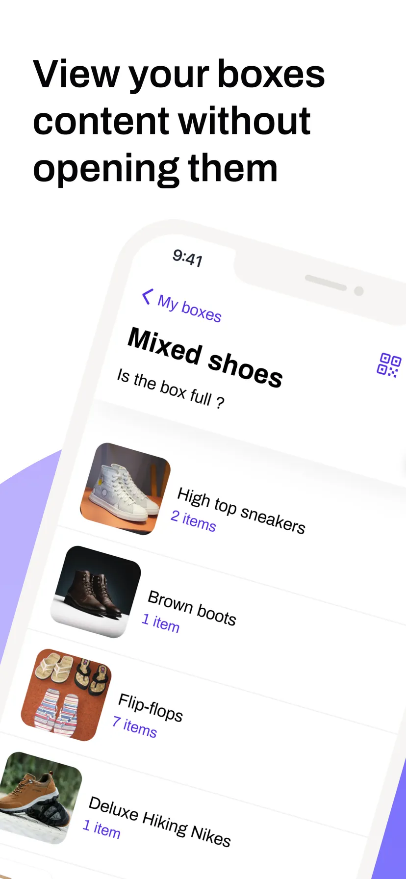 View your boxes content without opening them — the items inside a sealed box