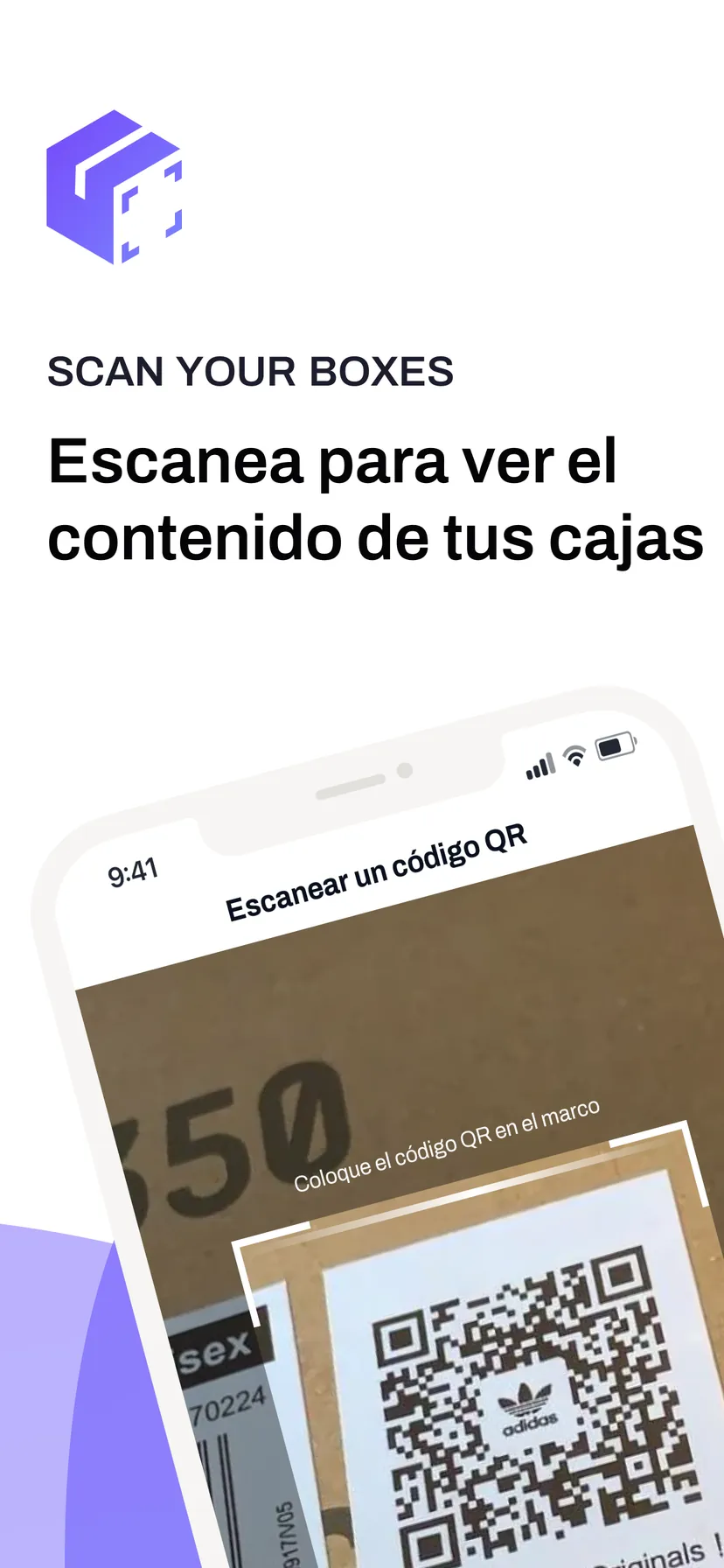 Escanea para ver el contenido de tus cajas — el escaneo del código QR pegado en una caja de cartón