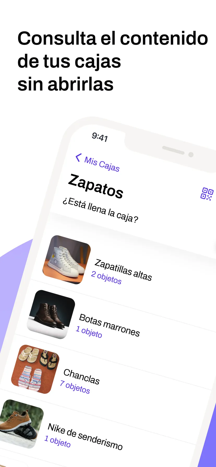 Consulta el contenido de tus cajas sin abrirlas — los objetos guardados en una caja cerrada